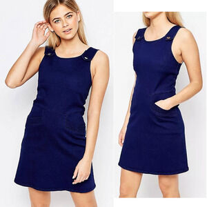 Oasis Denim Overall Pocketed Dress Sz 10